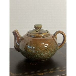 Vintage Pottery‎ Hand Thrown TeaPot Glazed Brown Teal Incense Burner